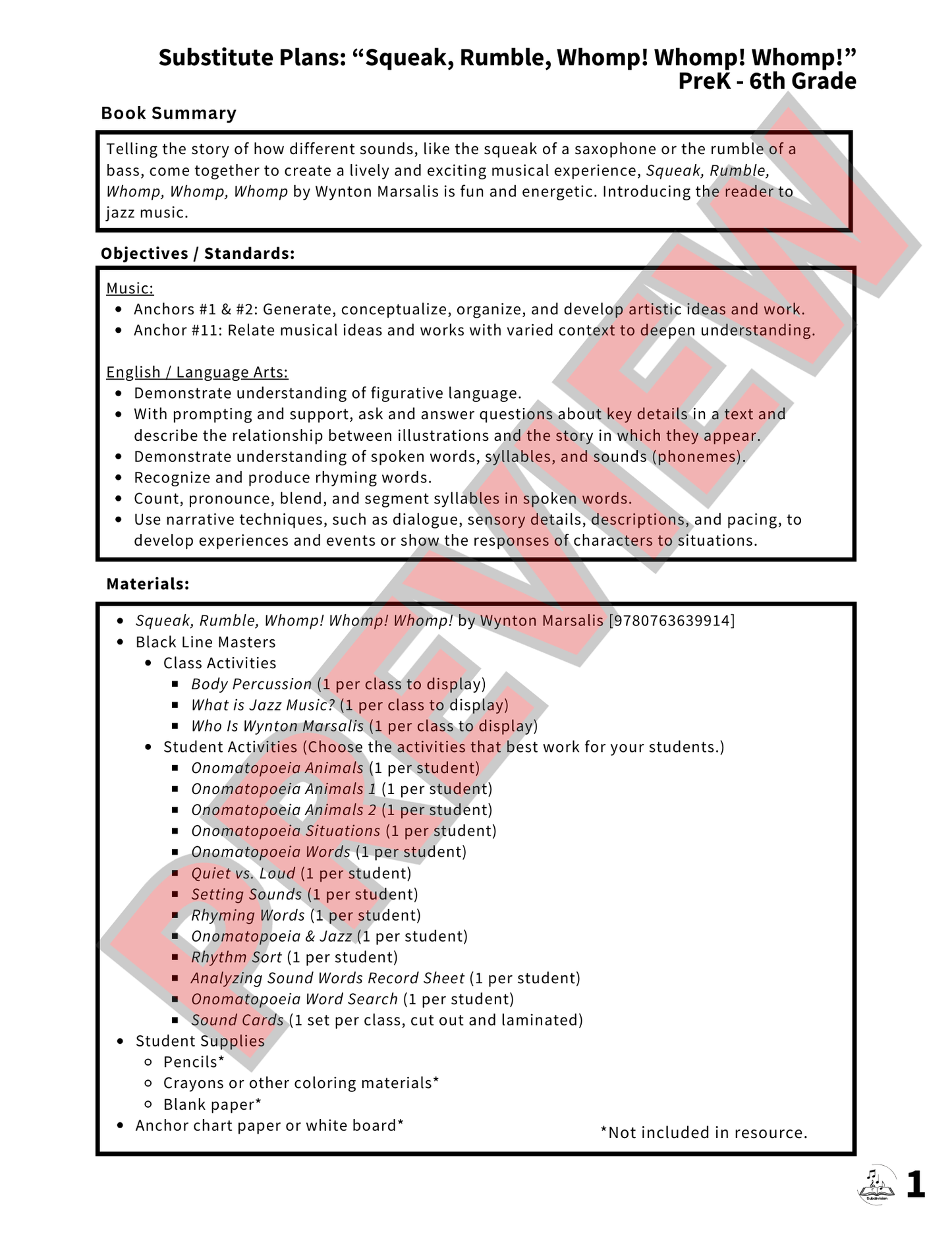 "Squeak, Rumble, Whomp! Whomp! Whomp!" Substitute Manual